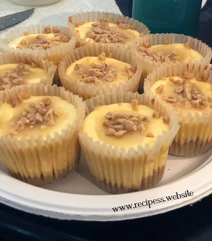 Cheesecake cupcakes with caramel and Heath bits(you can buy them in